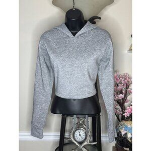 Roma Concept By Rosee Gray Lace-Up Back Hooded Crop Top